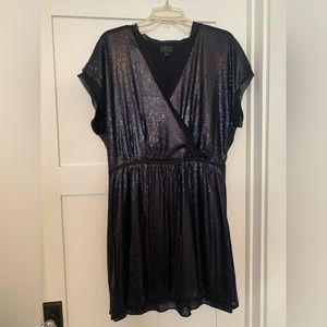 Banana republic subtle micro sequin mini dress with sheer cap sleeve and wrap.